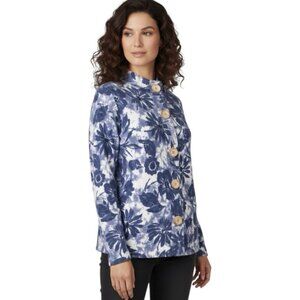 Coldwater Creek Cotton Floral Print Wood Button Cardigan Sweater Top Cottagecore